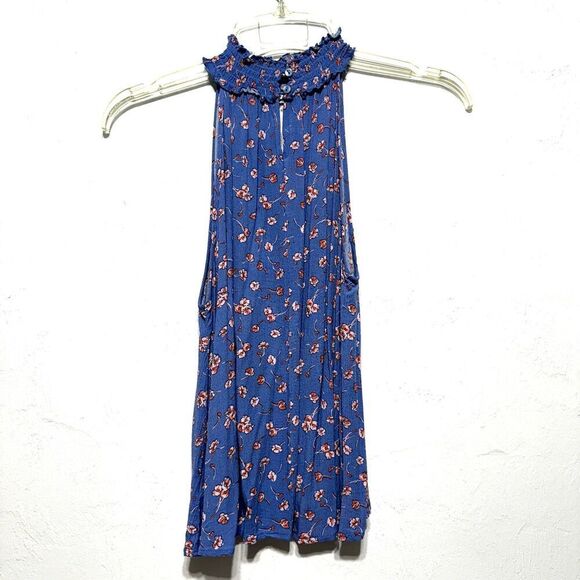 Dizzy Gal Blouse Blue Floral High Neck Tank Top Loose Flowy Women sz Medium - Picture 6 of 6